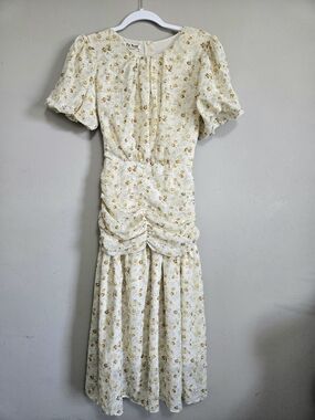 Floral Cream Ruched Midi Dress